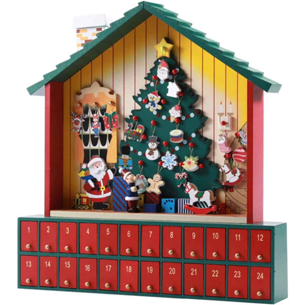 Trade Shop - Calendario Avvento Casetta Di Babbo Natale Legno Cassetti Decorazioni Natalizie -