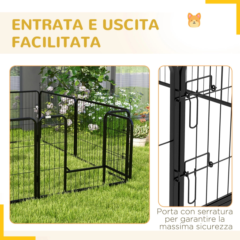 Recinto Modulare per Cani 8 Pezzi ¨C Xylo ¨C Acciaio Nero 80x60cm Interno Esterno