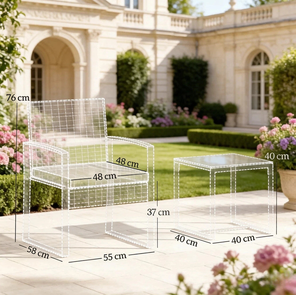 Set da giardino con tavolino e 2 sedie in rattan PE e acciaio