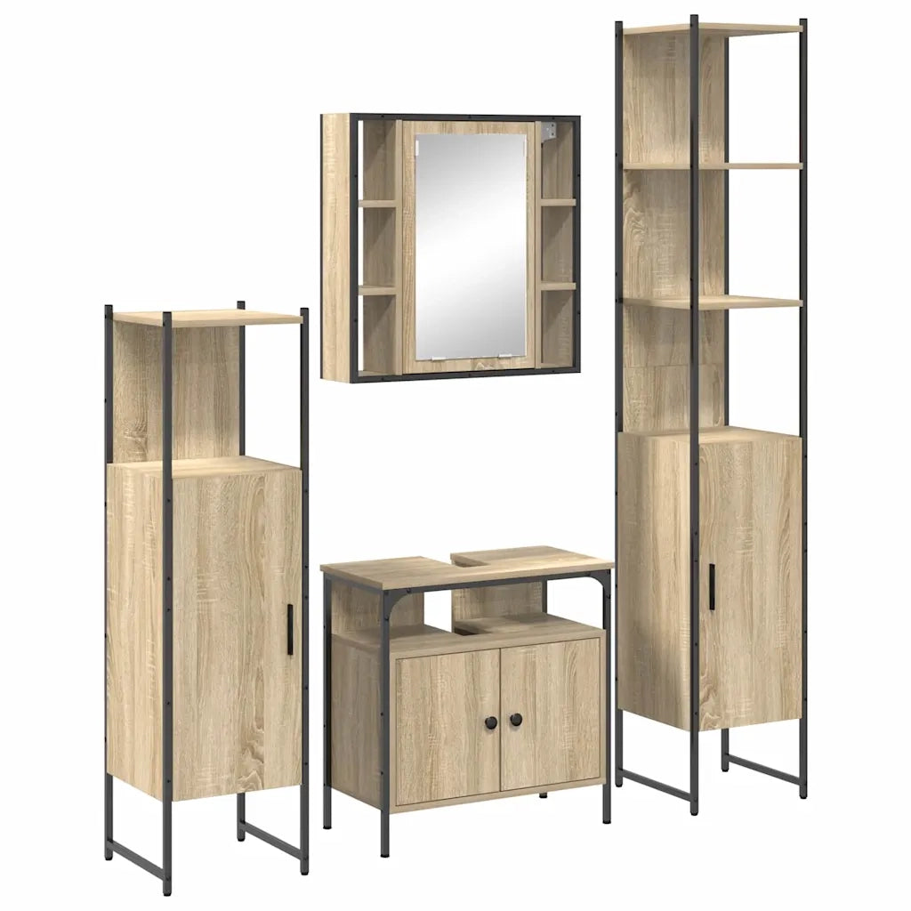 Set di mobili per il bagno con lo scaffale 4 pcs Rovere Sonoma