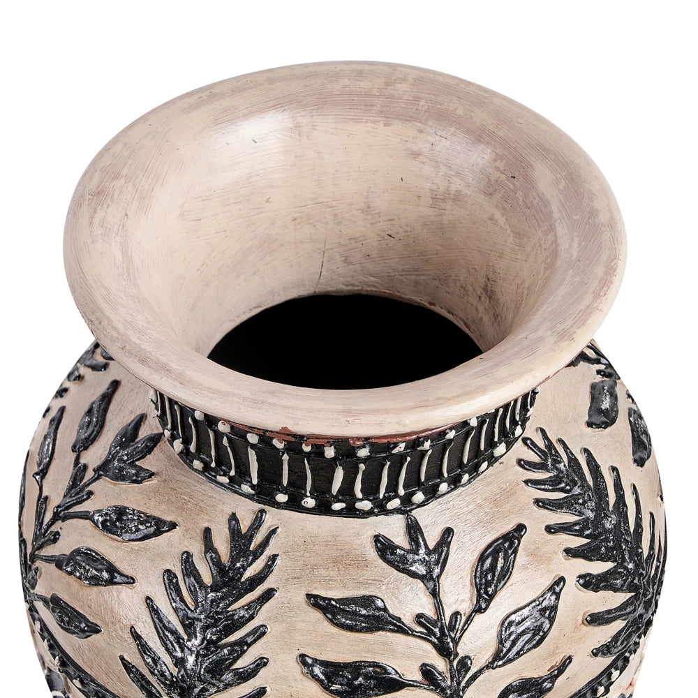 Vaso decorativo in terracotta marrone e nera 40 cm Fatto a mano con motivi rustici Accessori per la casa Boho