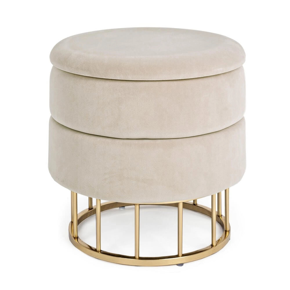 Pouf Contenitore Rotondo in Velluto con Base Dorata - SERENA
