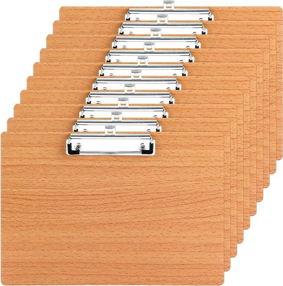 Klemmappe A4 in legno 3 mm spessa - 10 pezzi - Chiusura metallica - Ondolato - Ufficio - Ristorante - Scuola