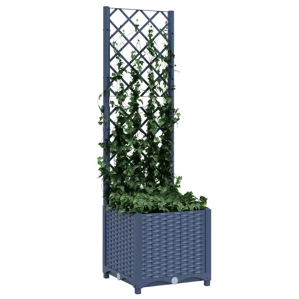 Fioriera | Cassetta per fiori | Vaso da giardino con traliccio blu grigio 40x40x136 cm PP
