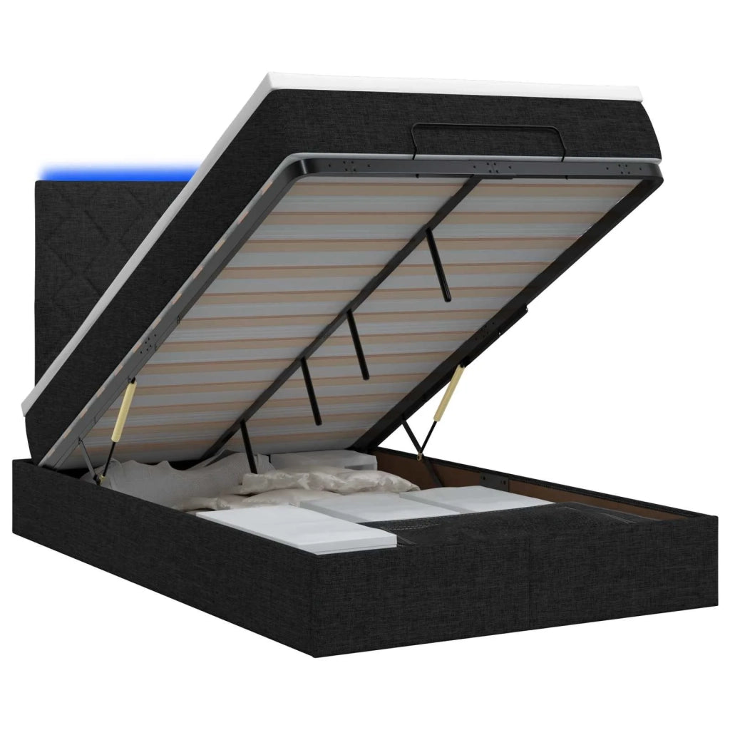 Letto Ottomano con Materasso e LED Nero 120 x 200 cm Tessuto 3458147
