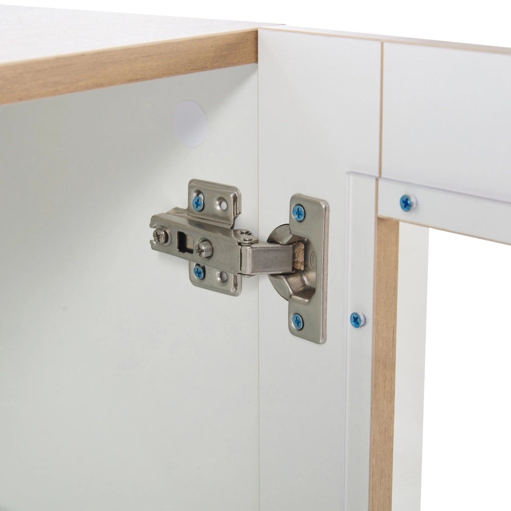 Vetrina; Libreria con 3 Ante; 1 Cassetto e LED; Controllo tramite App; Stile Moderno; in Pannelli di Particelle; Bianco e Legno; 74??40??120 cm