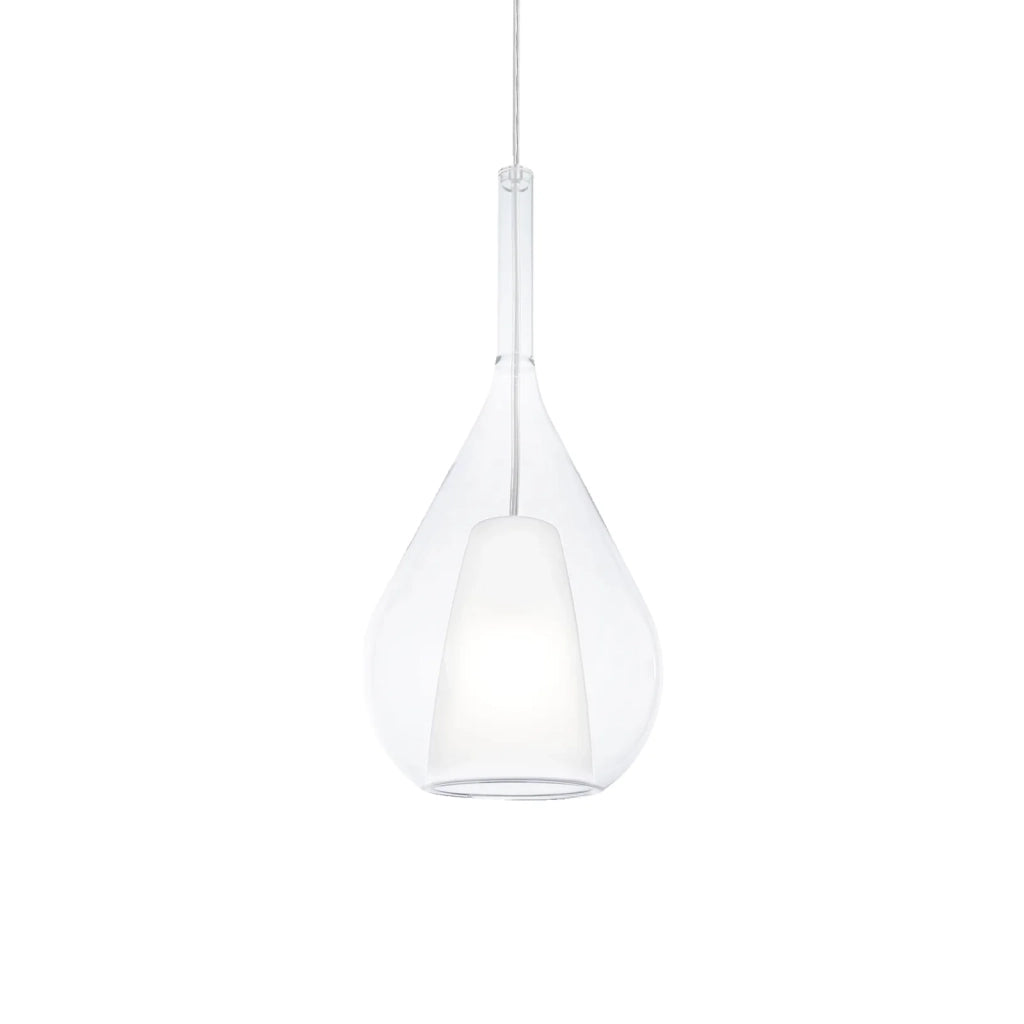 Sospensione Contemporanea Kalique Vetro Trasparente Bianco E Cromo E27 H40Cm