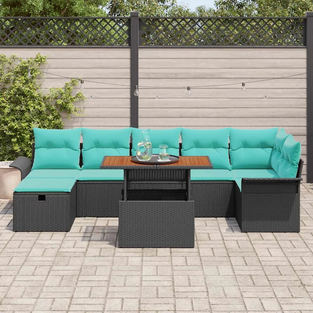 Set Divano da Giardino con cuscino 8 pcs Nero polyrattan