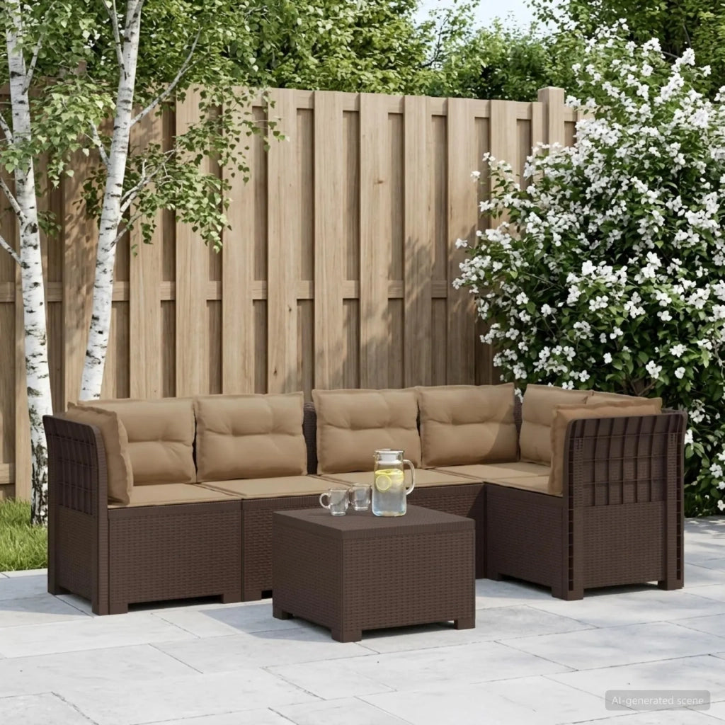 Divano da Giardino 5 Posti con Cuscini Stile Rattan PP Marrone 3444092