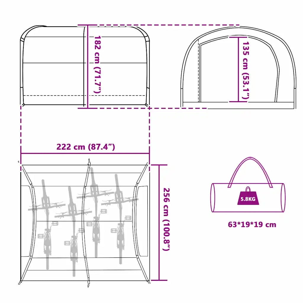 Tenda porta biciclette Verde 256 x 222 x 182 cm taffetà 42000996