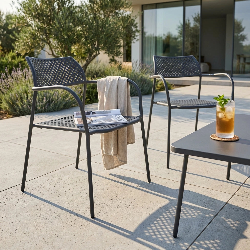 Poltrona da Giardino Impilabile in Acciaio cm 56x56x78 - MATHEW