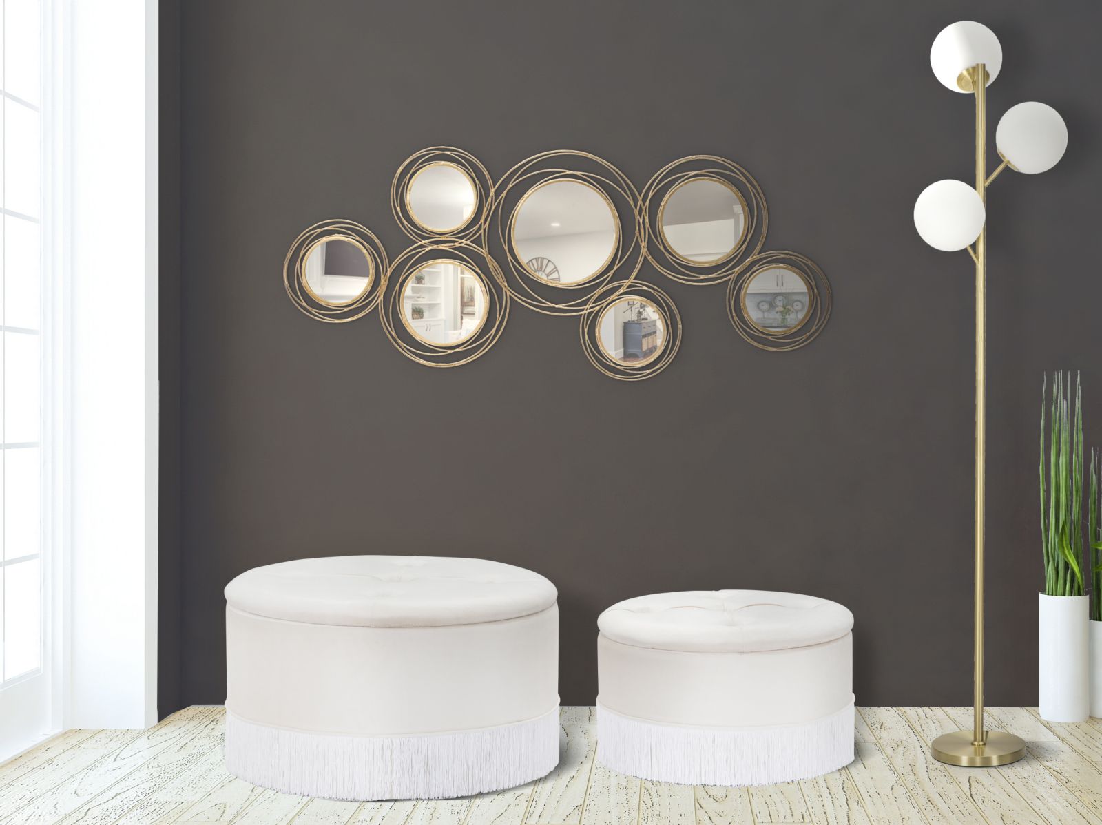 Lampada da Terra Glamy 3 Luci Ø36x190 cm in Ferro e Vetro Oro e Bianco