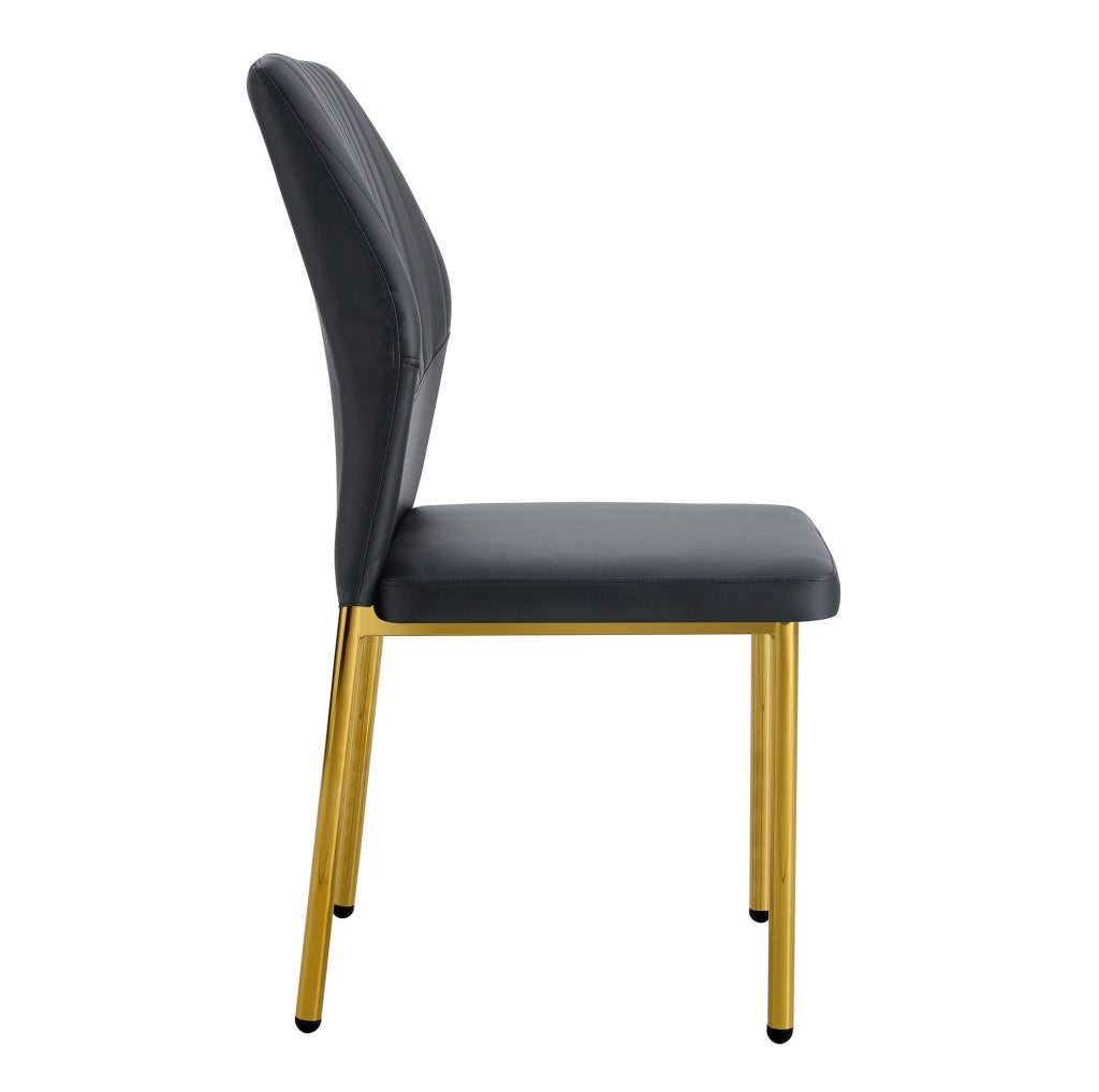 Set da 4 Sedie da Pranzo con Schienale in PU Nero e Gambe Metalliche Oro, Altezza 93 cm