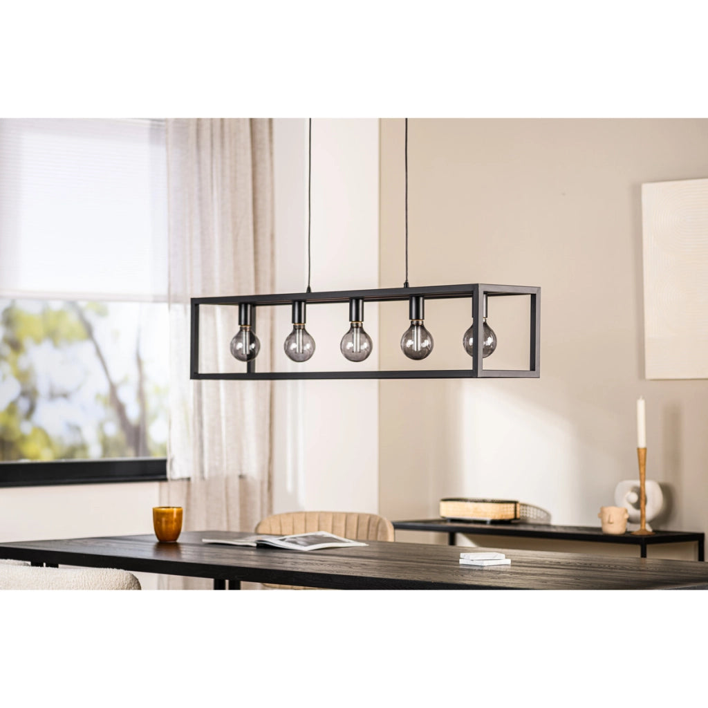 Lampadario a sospensione 5 luci H340 nero stile industriale a gabbia