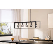 Lampadario a sospensione 5 luci H340 nero stile industriale a gabbia