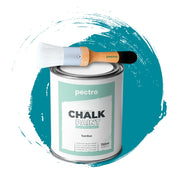 Chalk Paint Vernice a Gesso 750ml + Pennello Tondo in Legno Pack BLU VERDASTRO - Pittura per Mobili Senza Carteggiare
