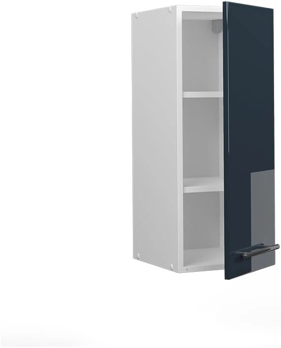 mobile lavello cucina Fame-Line, Blu scuro lucido/Bianco, 80 cm con ripiano, senza piano di lavoro