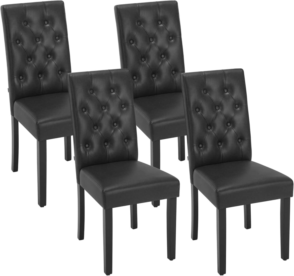 Sedia Sala da Pranzo da 4 Pezzi, Sedie da Cucina con Schienale Alto, Sedia Imbottita per Camera da Letto, Soggiorno, Gambe in Legno e Sedile in Similpelle, Nero, EZS20sz-4