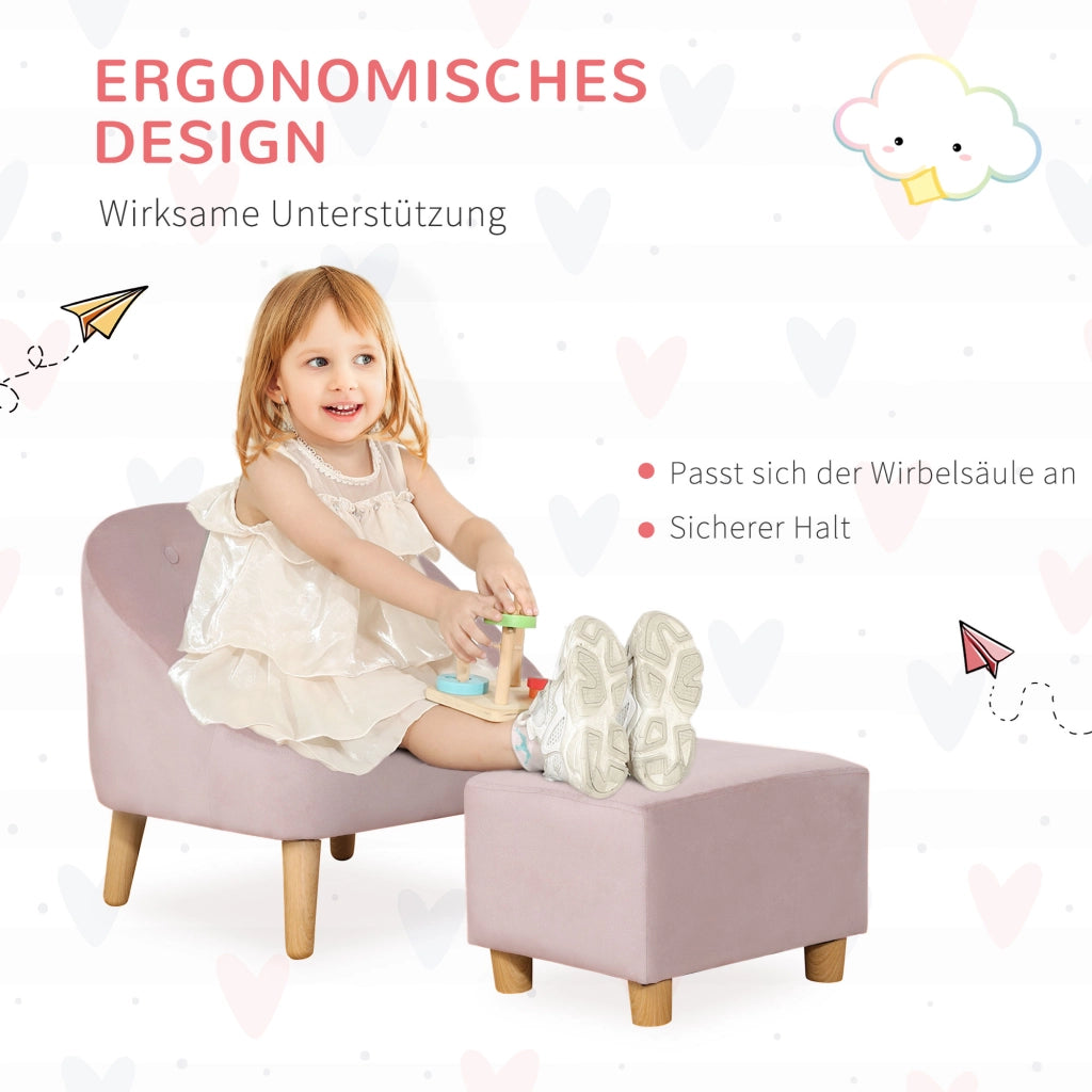 Poltrona per bambini con pouf ¨C Minimal ¨C rosa velluto 51x51x50 cm