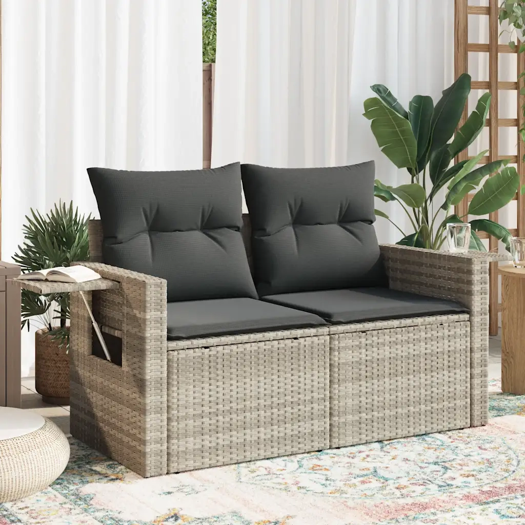 Divano da Giardino con Cuscini 2 Posti Grigio Chiaro Polyrattan