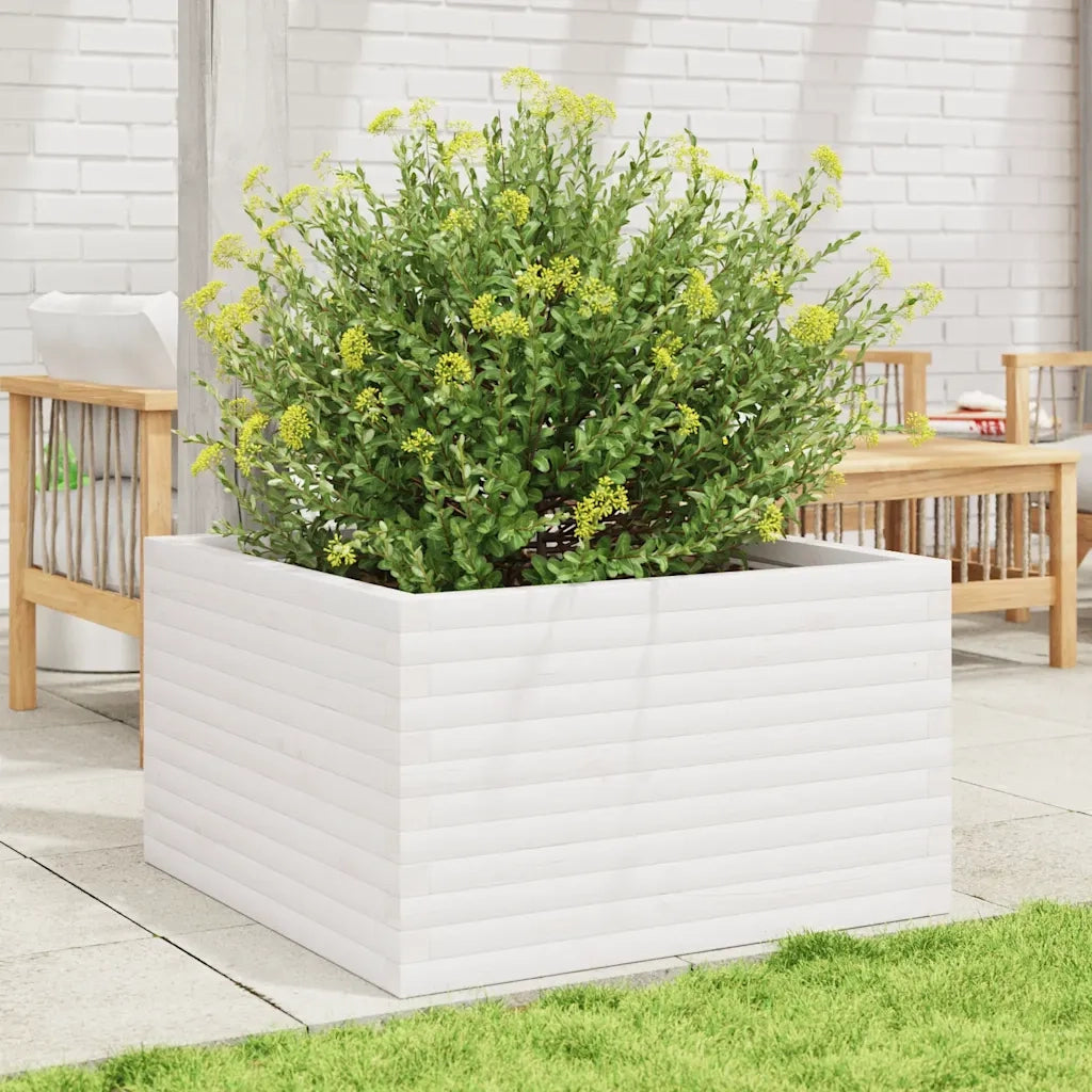 Fioriera da Giardino-Vaso da Esterno Bianca 80x80x46 cm Legno Massello di Pino
