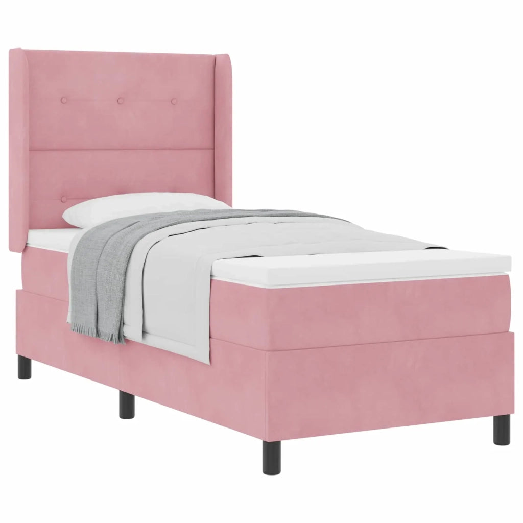 Letto a molle con materasso Rosa 100 x 200 cm Velluto