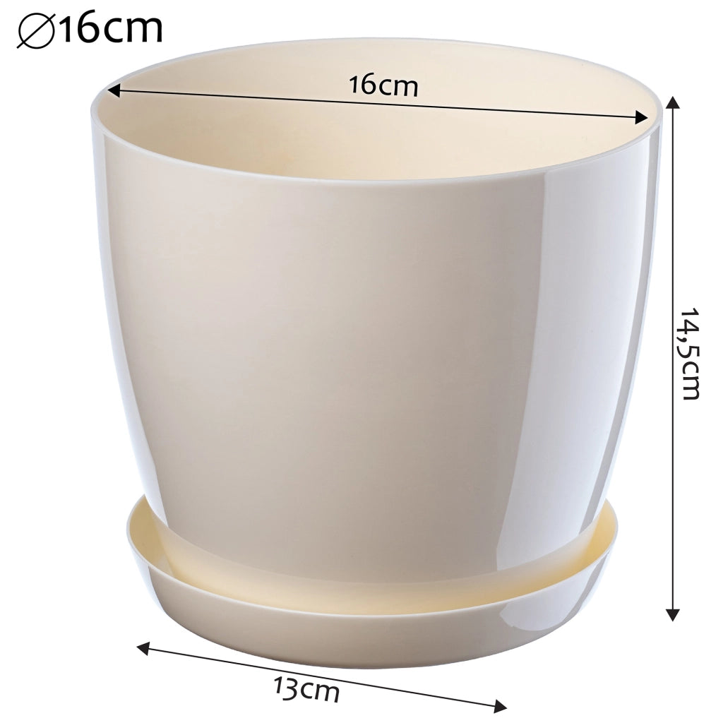 Vaso da fiori KADAX con sottovaso, coperchio in plastica, 16 cm, colore crema, Kadax
