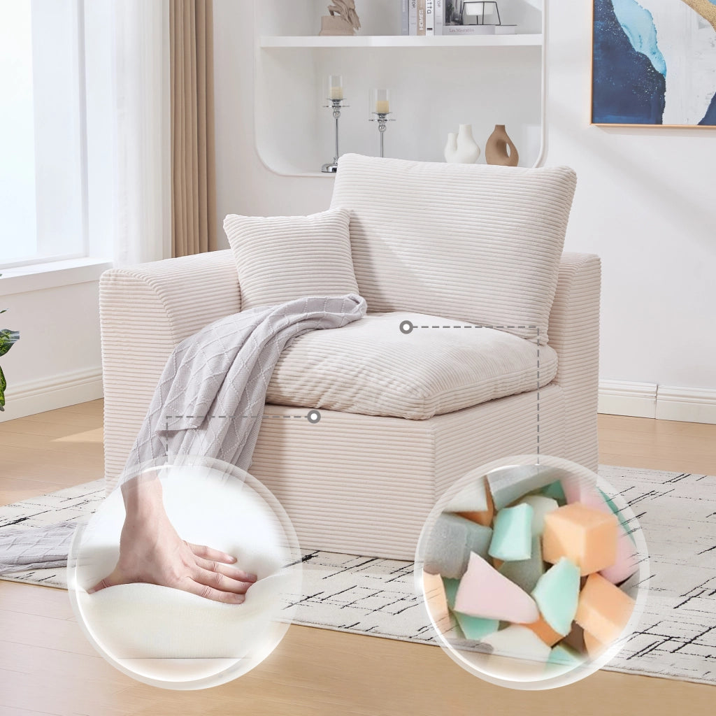 OKWISH Poltrona in Velluto a Coste, Seduta in Schiuma con Molle e Cuscino Incluso, Design Minimalista, Beige 101 × 102.5 × 84 cm