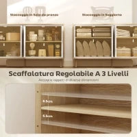 Credenza Moderna a 4 Ante con Ripiano Regolabile, 141x35x77 cm, Bianco Lucido e Rovere