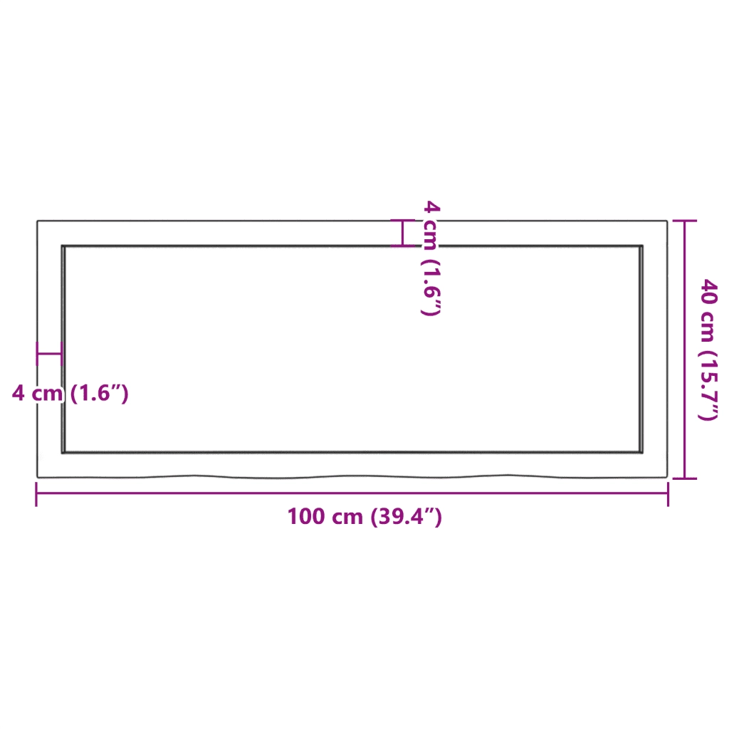Piano Bagno 100x40x(2-4) cm in Legno Massello Non Trattato 3156033