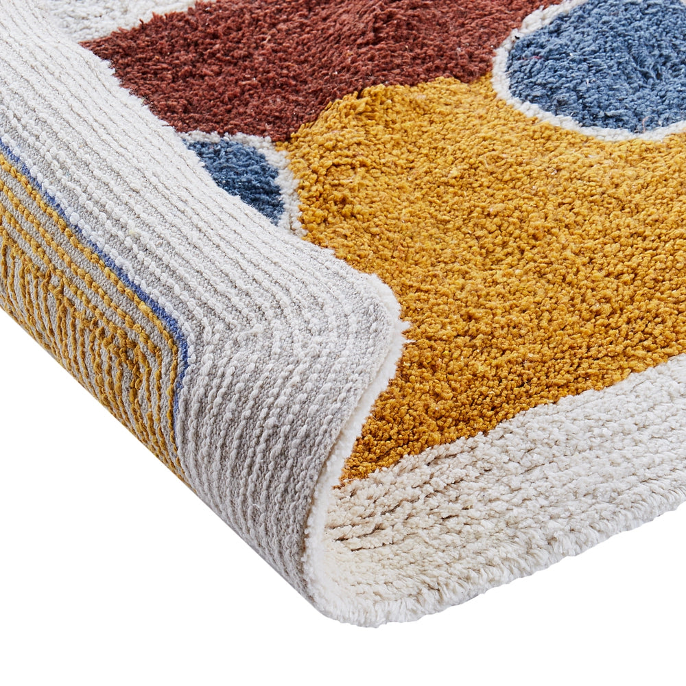 Tappeto multicolore in cotone ø 120 cm motivo decorativo a nave stile boho soggiorno cameretta bambini