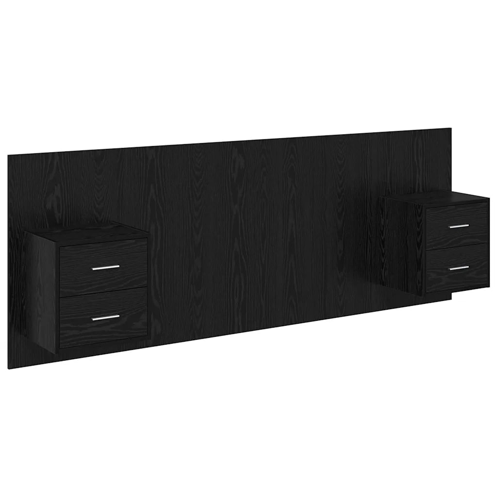 Testata con Comodino 3 pz-Set di 3 Testiera con Contenitore Rovere Nero Legno multistrato 121056