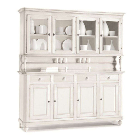 Cristalliera 8 ante 4 cassetti  arte povera, in legno massello e mdf con rifinitura in bianco 196X43X218 H