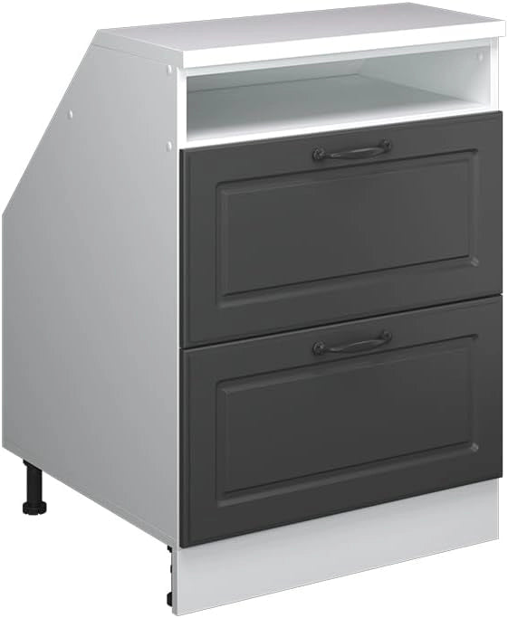 Mobile sottotetto Rion, Antracite casa di campagna, 60 x 81.6 cm con 2 cassetti, carcassa 60 cm profondità, adatto per il salvaspazio sotto tetti spioventi