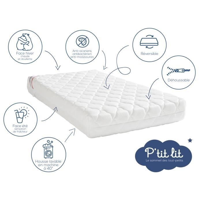 Materasso Perfect Baby - 60x120x10 cm - 2 Lati: Estate/Inverno - Sfoderabile - Antiacaro