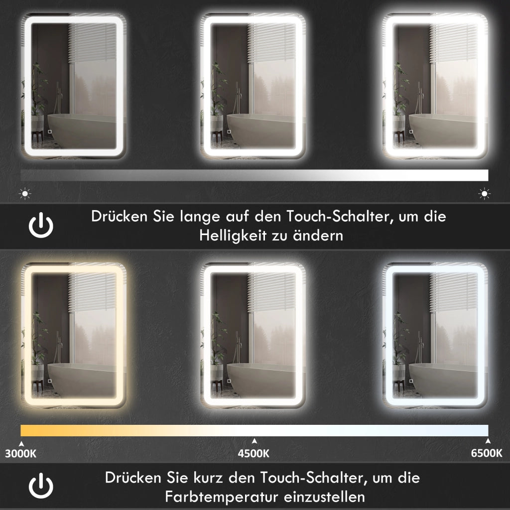 Specchio da Bagno Illuminato ¨C zephmum ¨C Touch Dimmabile 3 Colori 60x80cm Argento