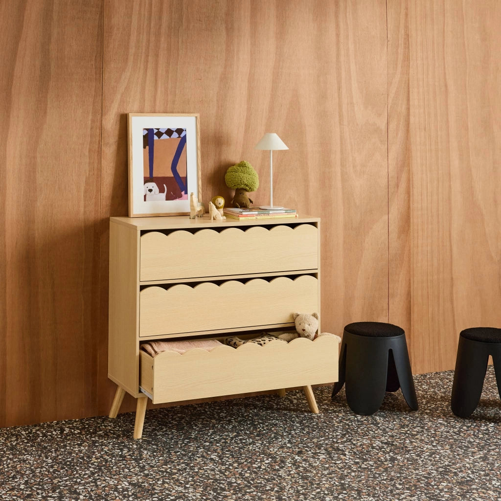 Cassettiera per bambini effetto legno 3 cassetti, marrone naturale