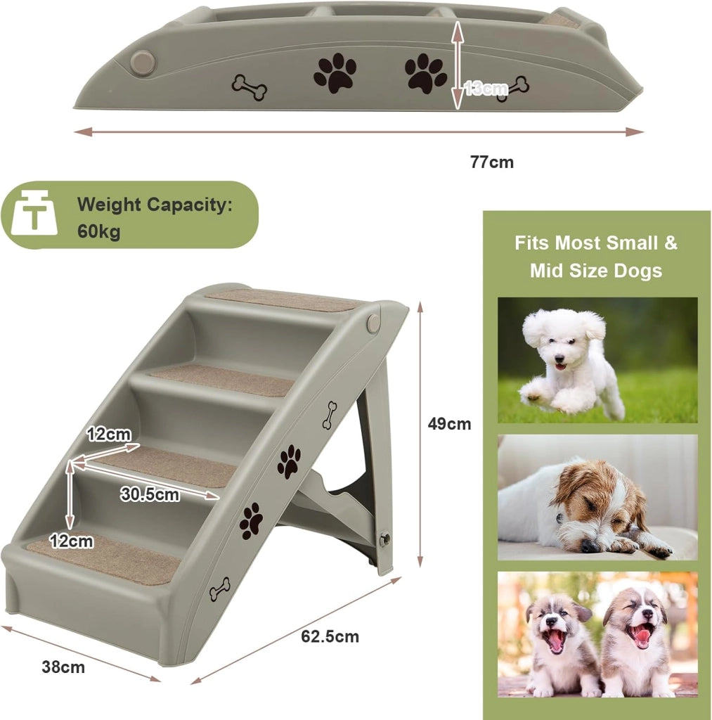 Scala per cani e gatti pieghevole, con tappetino in feltro, carico fino a 60 kg, rampa antiscivolo per cani e gatti per letto, auto, divano (grigio, 65 x 55 x 50 cm, 4)