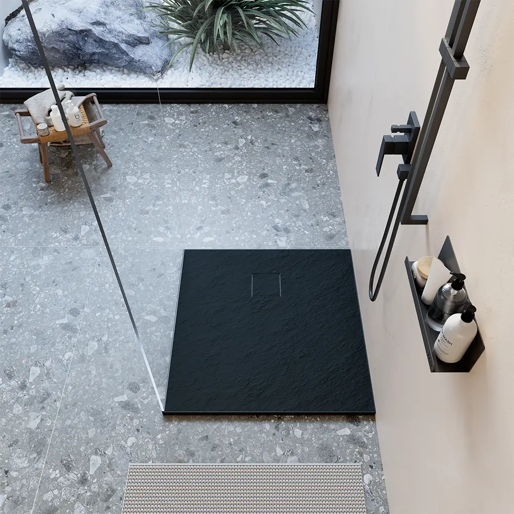 Piatto doccia 80x80 cm colore nero effetto pietra | Samos