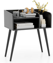 Comodino 50 x 32 x 58cm, Tavolino Moderno con Mensole Aperte, Gambe in Metallo e Poggiapiedi Regolabili, Comò Ideale per Soggiorno e Camera da Letto (Nero,1)