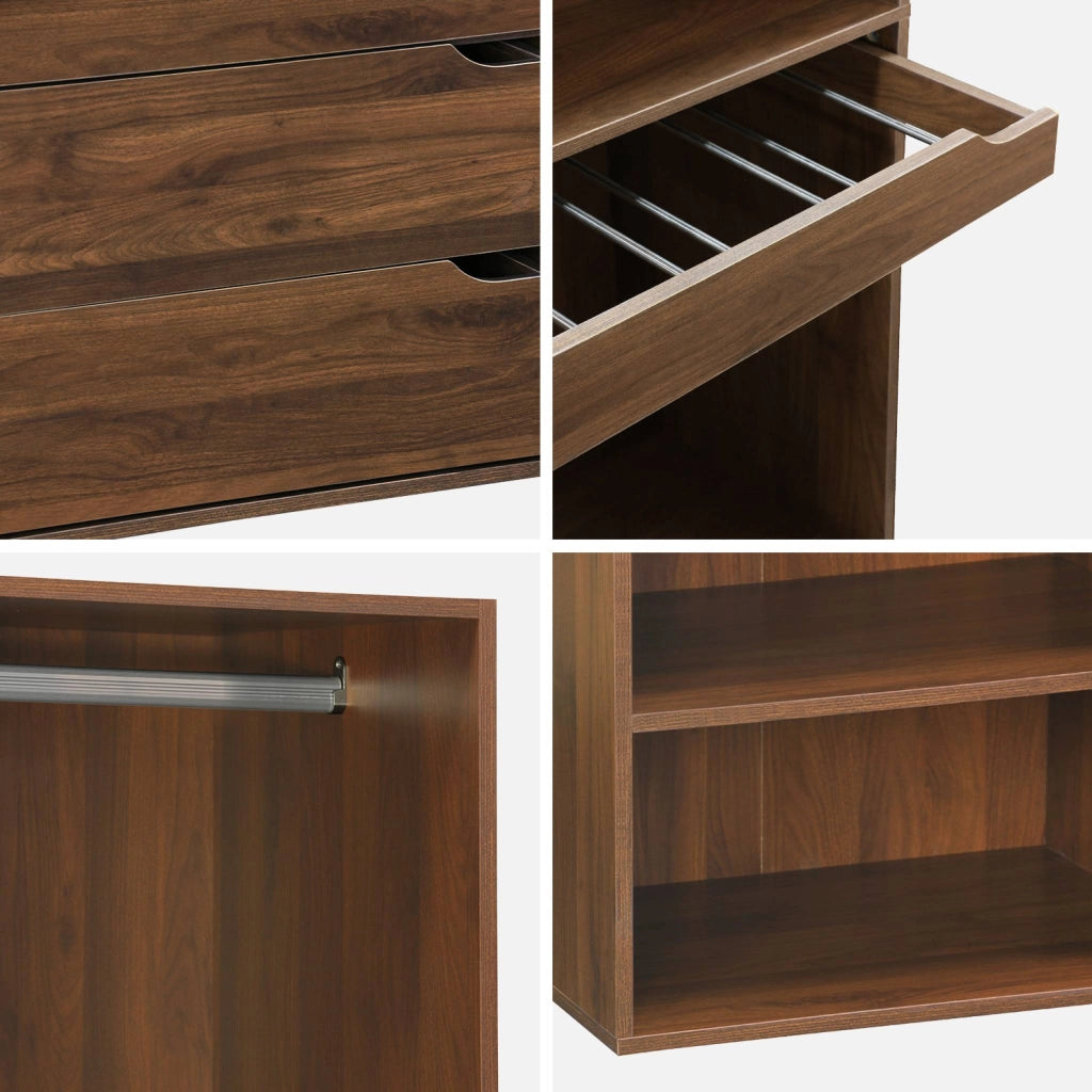 Kit guardaroba modulare decorazione legno 3 elementi, noce