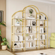 OKWISH Scaffale a 5 Ripiani con Decorazione a Nuvola, Contenitore per Soggiorno o Studio, Metallo e MDF, Bianco e Oro, 170 × 26 × 190 cm