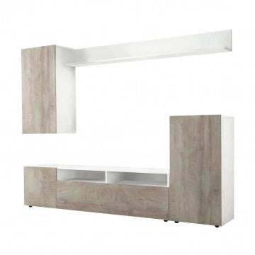 Parete Soggiorno Bridge Bianco e Rovere Chiaro cm 207 x 34 x 170 h
