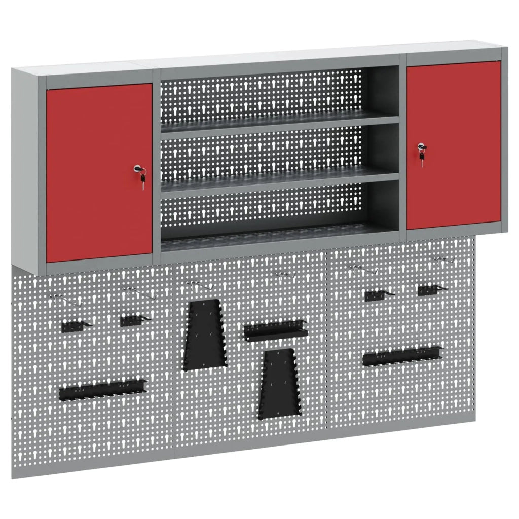 Set di armadi per attrezzi con lo scaffale 4 pcs Rosso 3321407