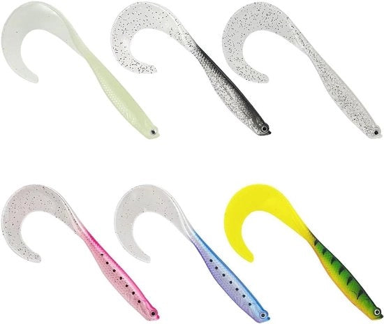 Set 6 pezzi di lama di laccio morbida con coda a torsione - adatto per attacchi a laccio offset e testine standard jig - 12 cm