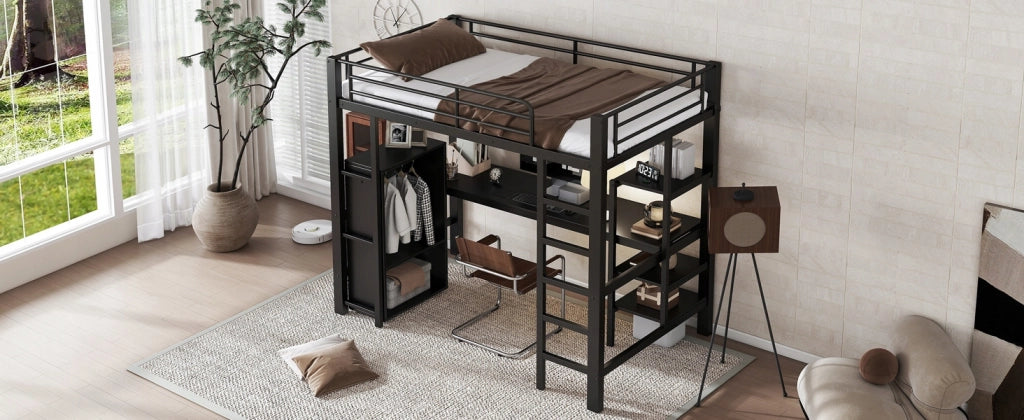 Letto a castello 90x200 con scrivania e armadio - Xylo - Nero