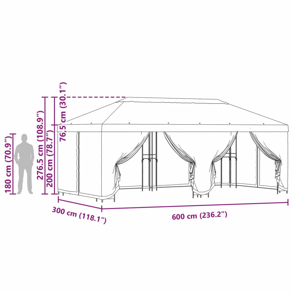 Gazebo con pareti laterali 6 x 3 m Crema Poliestere e Acciaio 3376020