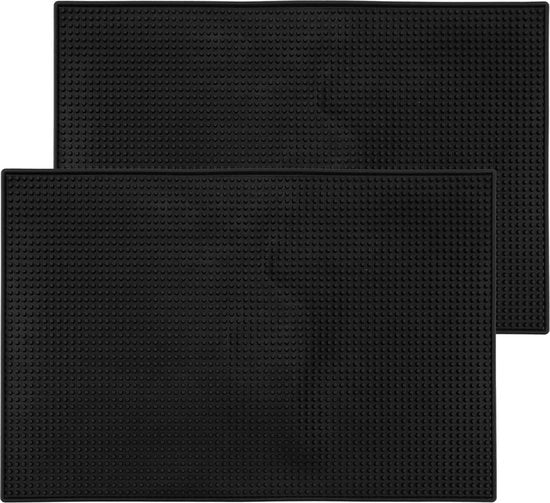Mat di silicone antiscivolo rettangolare per cucina da 2 pezzi 45 x 30 cm - piastra di protezione per caffè bar club nero