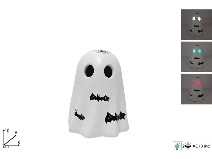 Decorazione Fantasma Fantasmino Halloween in Ceramica con Luce 10 cm