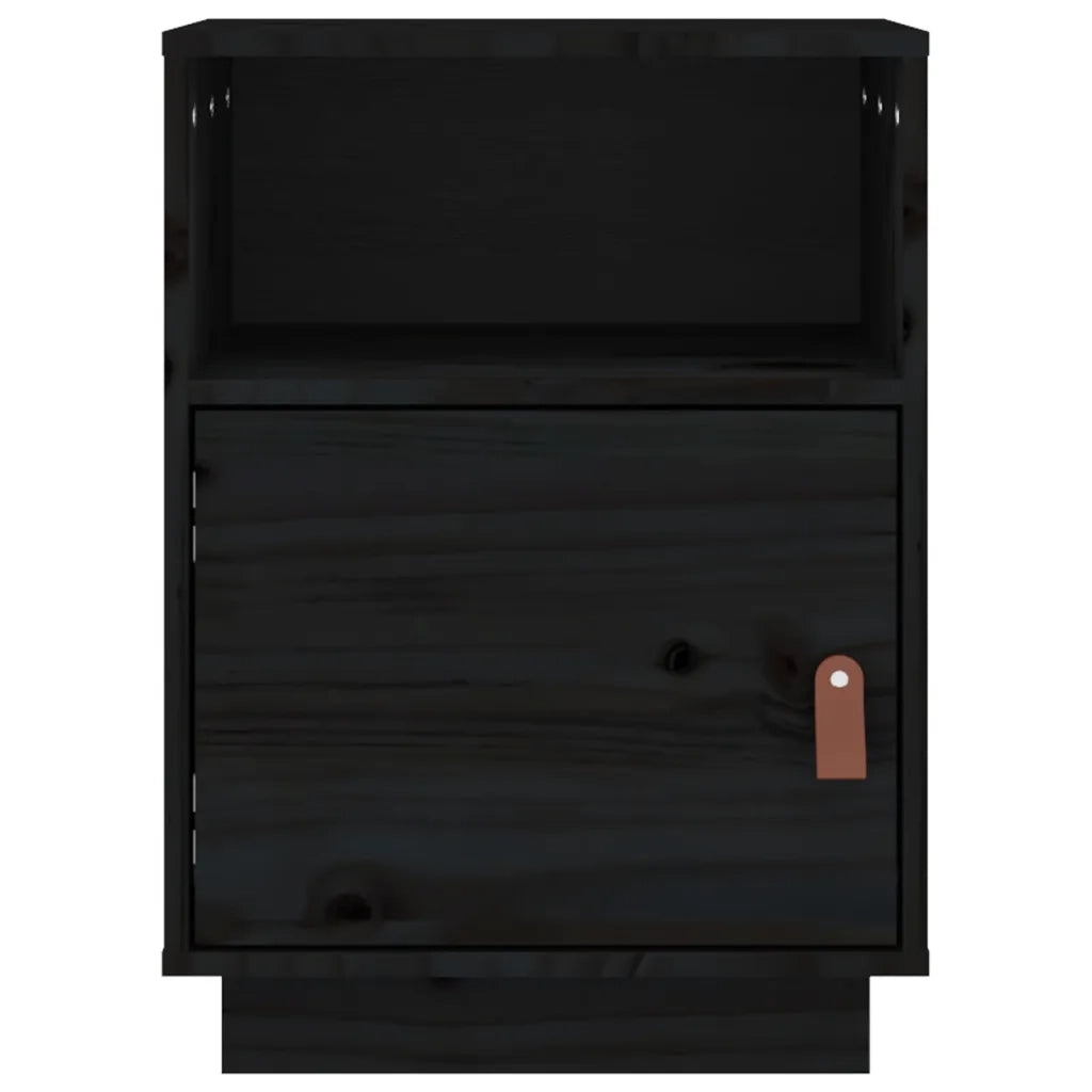 Set di 2 Comodini | Armadio da Notte | Mobiletto da notte Neri 40x34x55 cm in Legno Massello di Pino